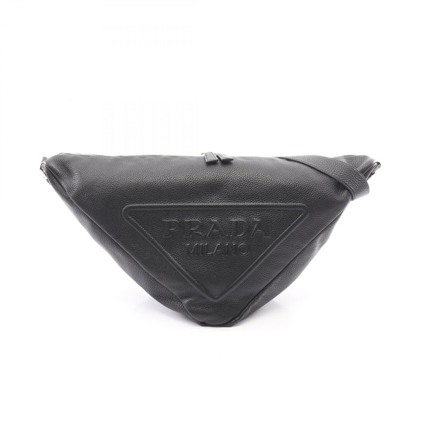 PRADA VIT DAINO Logo Triangle Shoulder Bag leather Black Used mens