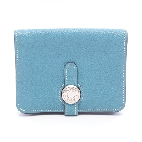 HERMES Dogon Card Case Holder Togo leather Blue jean SHW Used Women G