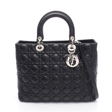 Christian Dior Lady Dior Large Cannage shoulder Handbag leather Black Used Women