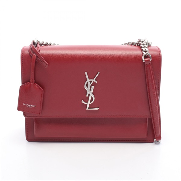 SAINT LAURENT PARIS Sunset medium Shoulder crossbody Bag leather Red Used Women