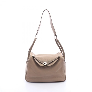 HERMES Lindy 30 Bicolor Shoulder Bag 073426CK Clemence leather Beige Gray used L