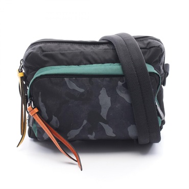 PRADA Camouflage Shoulder Crossbody Bag Nylon leather Black Green Used mens