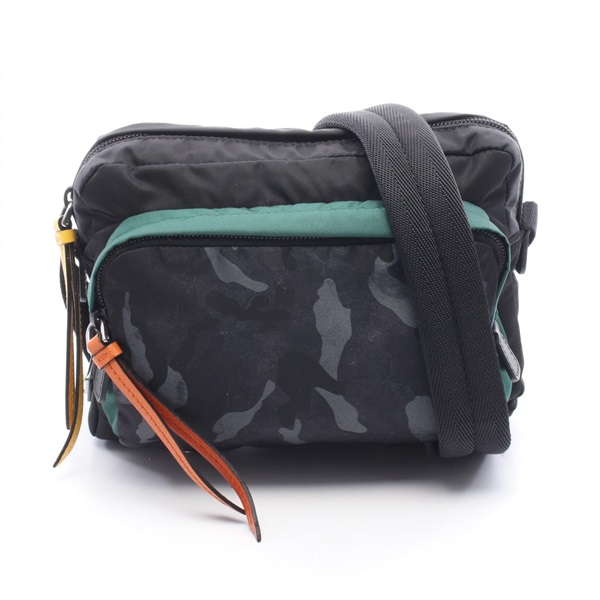 PRADA Camouflage Shoulder Crossbody Bag Nylon leather Black Green Used mens