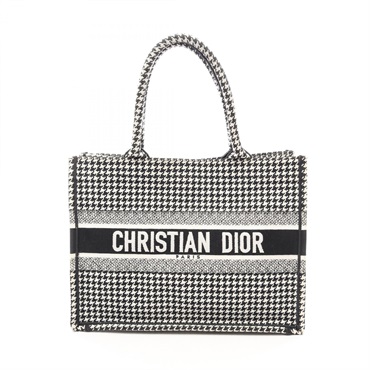 Christian Dior BOOK TOTE Medium Houndstooth hand Bag canvas White Black Used