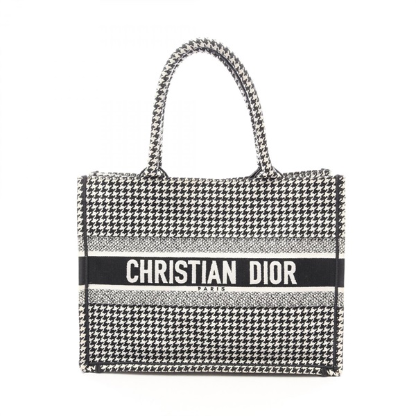 Christian Dior BOOK TOTE Medium Houndstooth hand Bag canvas White Black Used