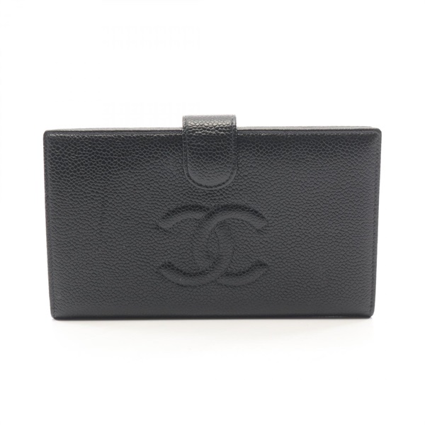 CHANEL COCO Mark Bifold purse wallet Grained Calfskin leather Black Used GHW