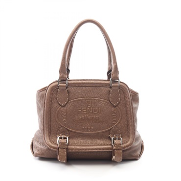 FENDI Selleria Logo Shoulder Handbag leather Brown Used Women