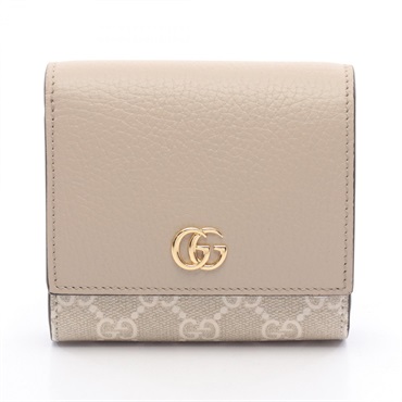 GUCCI GG Marmont Bi-fold wallet 598587 leather canvas Beige Used Women