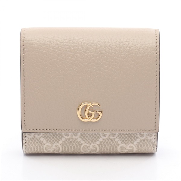 GUCCI GG Marmont Bi-fold wallet 598587 leather canvas Beige Used Women
