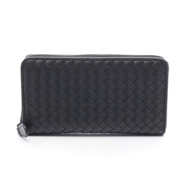 BOTTEGA VENETA Intrecciato Around long Wallet leather Black Used mens