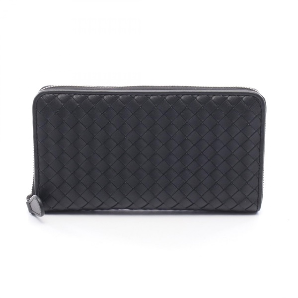 BOTTEGA VENETA Intrecciato Around long Wallet leather Black Used mens