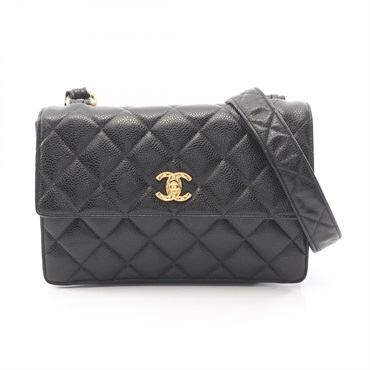 CHANEL Matelasse Shoulder crossbody Bag Grained Calfskin leather Black Used GHW