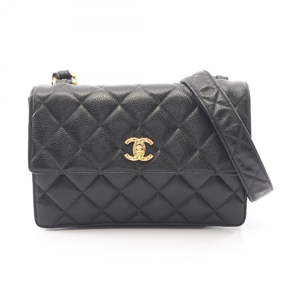 CHANEL Matelasse Shoulder crossbody Bag Grained Calfskin leather Black Used GHW