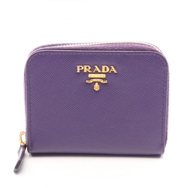 PRADA Zippy Coin purse wallet case Leather Purple Used Women logo