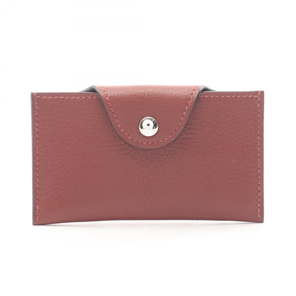 HERMES Iliad Card Case Holder 084986CK Evercolor leather Rouge H SHW Used B