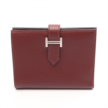 HERMES Bearn Compact Bi-fold Wallet Purse 084817CK leather Rouge H SHW Used W