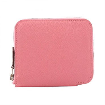 HERMES Azap Compact Silk In Around zip Wallet Epsom leather Rose Confetti SHW Y