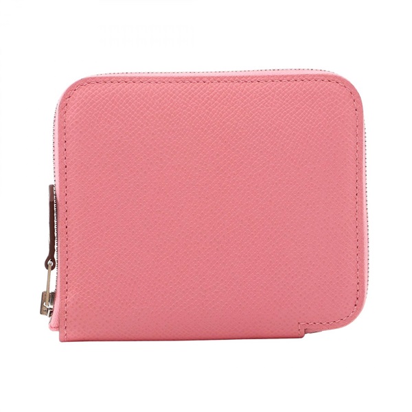 HERMES Azap Compact Silk In Around zip Wallet Epsom leather Rose Confetti SHW Y