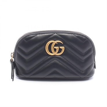 GUCCI GG Marmont Quilting Pouch purse 625544 leather Black Used Women