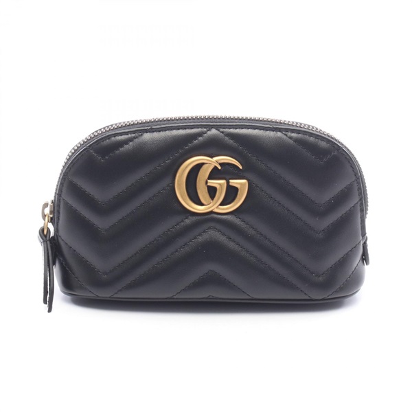 GUCCI GG Marmont Quilting Pouch purse 625544 leather Black Used Women