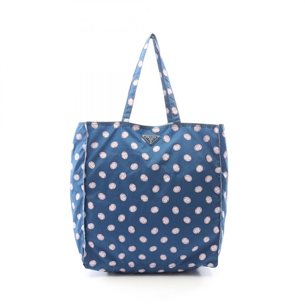 PRADA Triangle logo All-over Pattern Tote Shoulder Bag Nylon Blue Pink Used