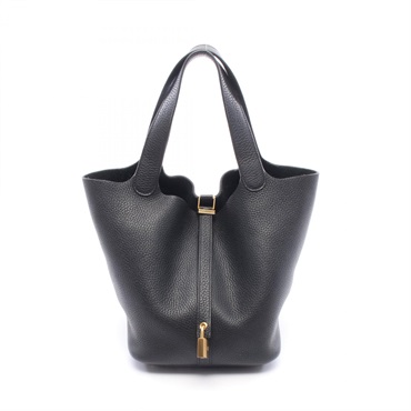 HERMES Picotin Lock MM Handbag D Taurillon Clemence Black Used Women GHW