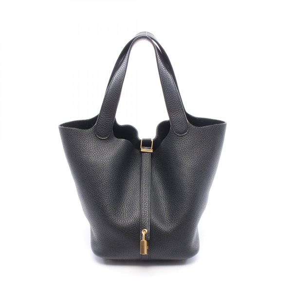 HERMES Picotin Lock MM Handbag D Taurillon Clemence Black Used Women GHW