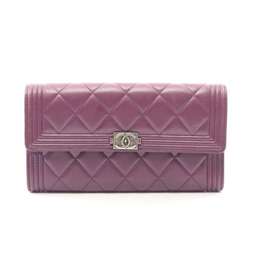 CHANEL Boy chanel Bifold purse long wallet Lambskin Purple Used Women SHW