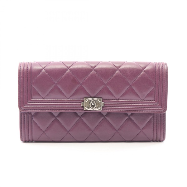 CHANEL Boy chanel Bifold purse long wallet Lambskin Purple Used Women SHW