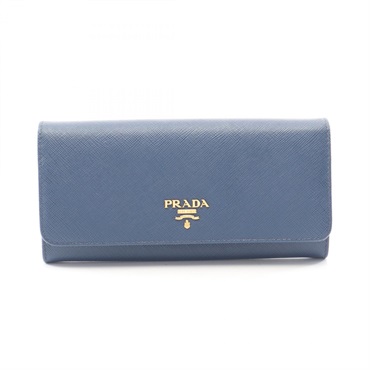 PRADA SAFFIANO METAL Bifold purse wallet Saffiano leather Blue Used Women logo