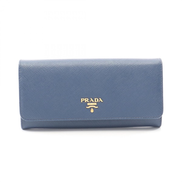 PRADA SAFFIANO METAL Bifold purse wallet Saffiano leather Blue Used Women logo