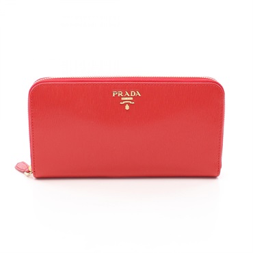 PRADA Around long wallet 1MF175 Saffiano leather Red Used Women logo