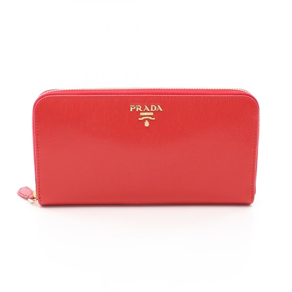 PRADA Around long wallet 1MF175 Saffiano leather Red Used Women logo