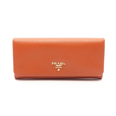 PRADA Bifold purse wallet Saffiano leather Brown Used Women logo