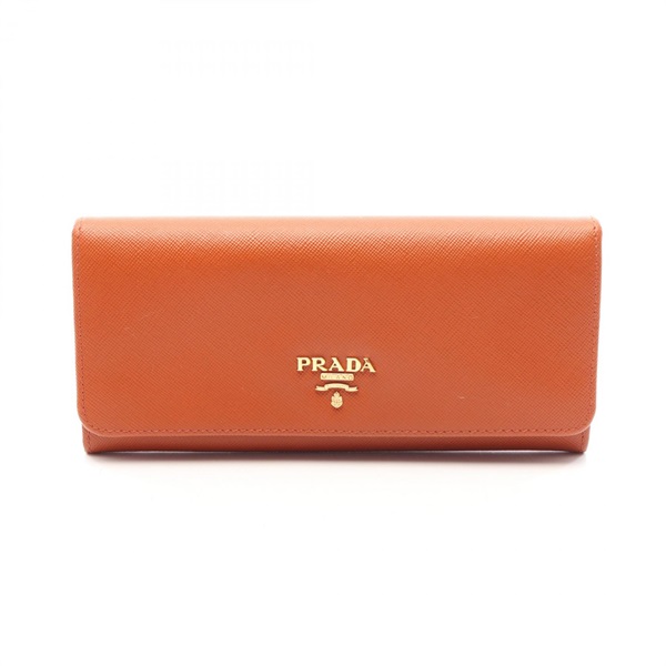 PRADA Bifold purse wallet Saffiano leather Brown Used Women logo