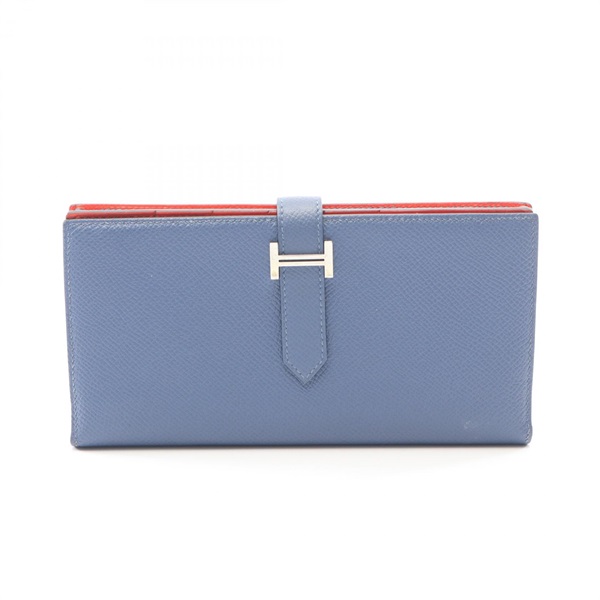HERMES Bearn Soufflet Verso Bifold Wallet Purse Epsom leather Blue Capucine A