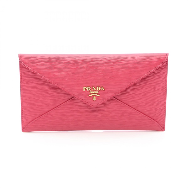 PRADA VITELLO MOVE Envelope Bifold purse wallet Leather Pink Used Women logo