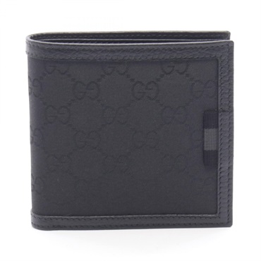 GUCCI GG canvas Bi-fold compact purse wallet 150413 leather Nylon Black Used