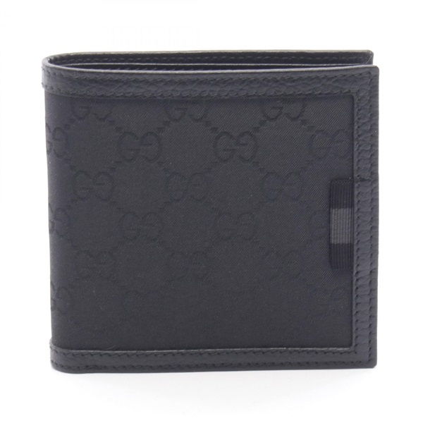 GUCCI GG canvas Bi-fold compact purse wallet 150413 leather Nylon Black Used