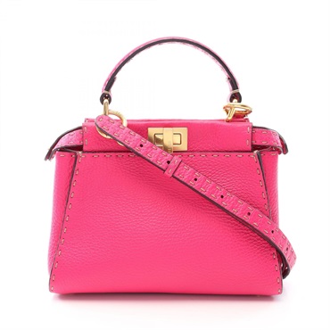 FENDI Mini Peekaboo Shoulder Crossbody Handbag 8BN244 leather Pink Used Women