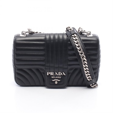 PRADA Diagram Chain Shoulder hand Bag Medium leather Black Used Women