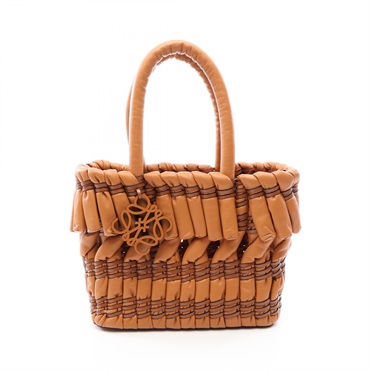 LOEWE TUBULAR Basket Tote Shoulder Handbag leather Brown Used Women