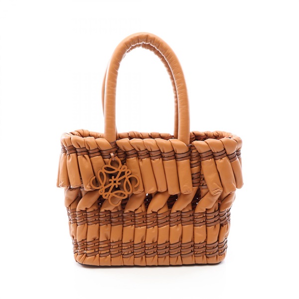 LOEWE TUBULAR Basket Tote Shoulder Handbag leather Brown Used Women