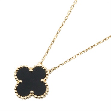 Van Cleef & Arpels Vintage Alhambra Onyx Necklace 18KYG Yellow Gold Used Women