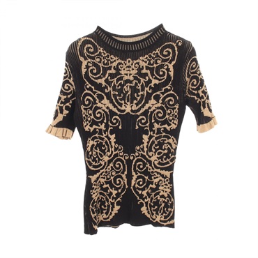 FENDI Full print Short-sleeved ribbed Top T-shir #36 knit Rayon Black Beige Used