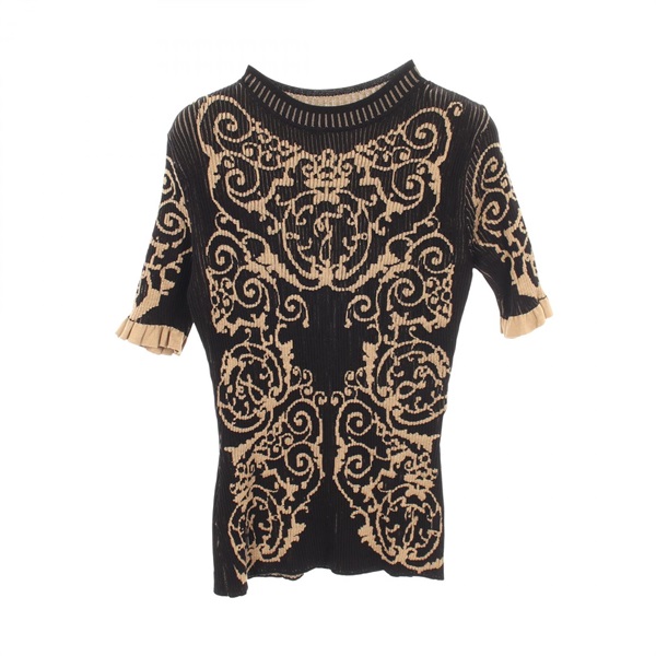 FENDI Full print Short-sleeved ribbed Top T-shir #36 knit Rayon Black Beige Used