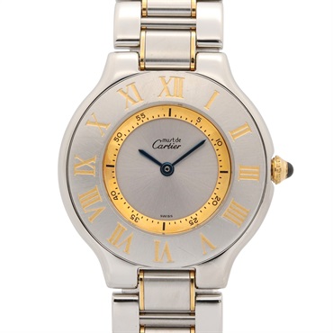 CARTIER Must21 LM Wrist Watch W10072R6 Quartz Gold Plated SS Used Women