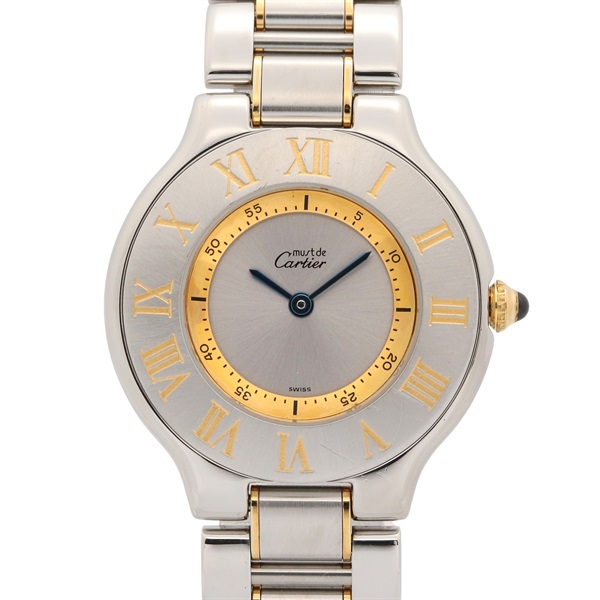 CARTIER Must21 LM Wrist Watch W10072R6 Quartz Gold Plated SS Used Women