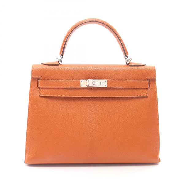 HERMES Kelly 32 Sellier Shoulder Handbag Chevre leather Orange SHW Used Women I