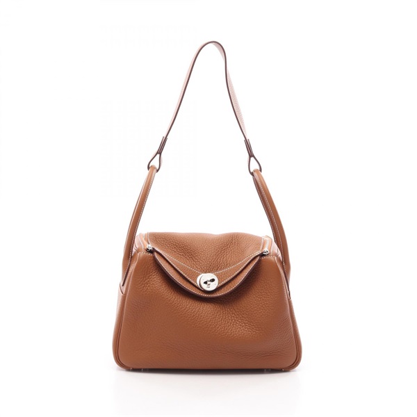 HERMES Lindy 26 Shoulder Hand Bag Clemence leather Brown Gold Used Women U SHW